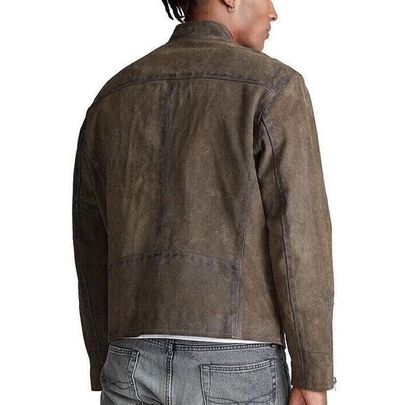 Polo Ralph Lauren 710777341001 Men's Sz M Gray Suede Café Racer Jacket $698 - Picture 2 of 14